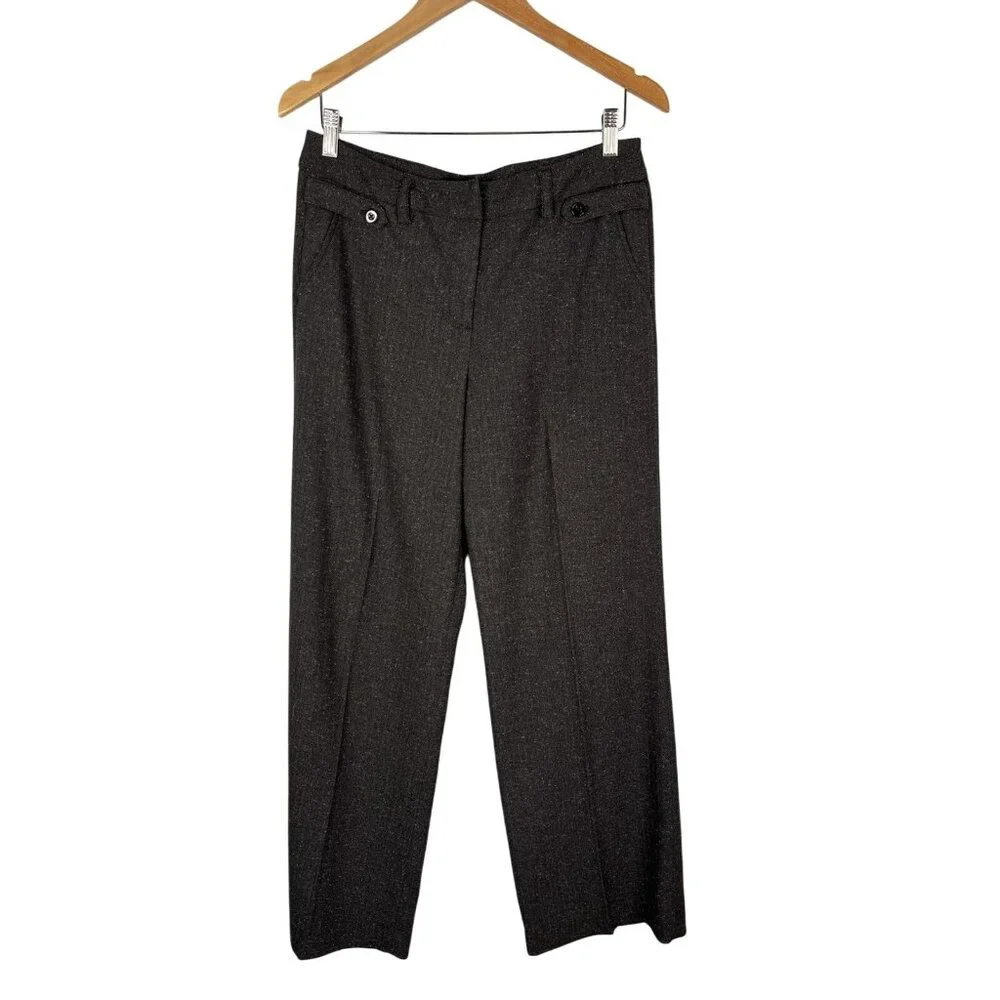 SANDRO Sportswear Women's Gray Herringbone Textured Straight Leg Career Pants 8 - Picture 1 of 4